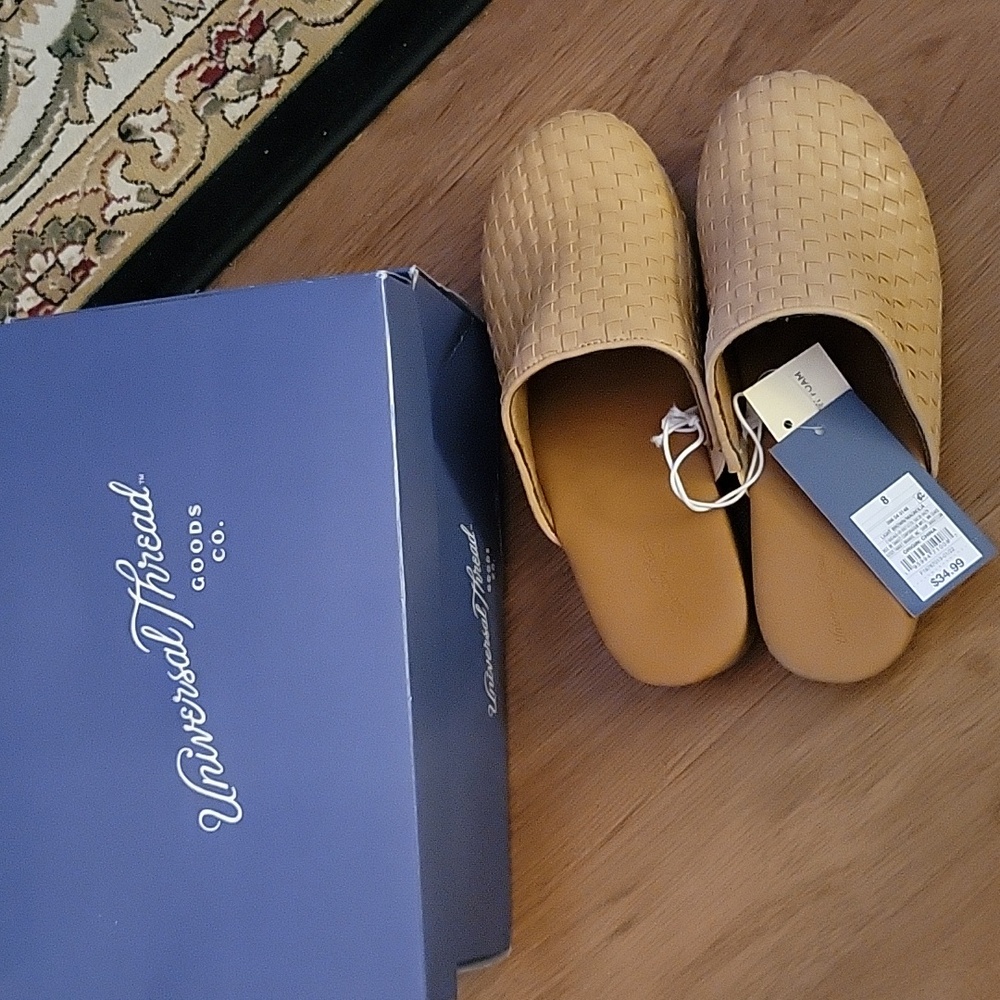Universal Thread Magnolia Tan wedge mule 2.75" block heel memory foam New in box - Picture 3 of 8